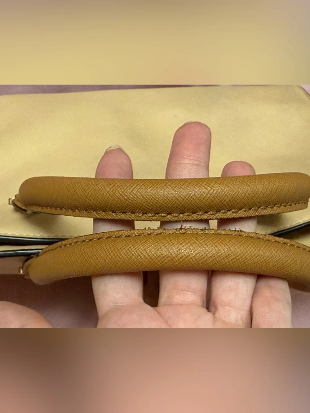 Michael Kors Selma Tan and White Saffiano Leather Satchel